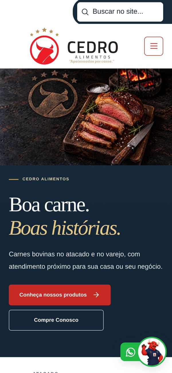 Site da Cedro Alimentos no celular