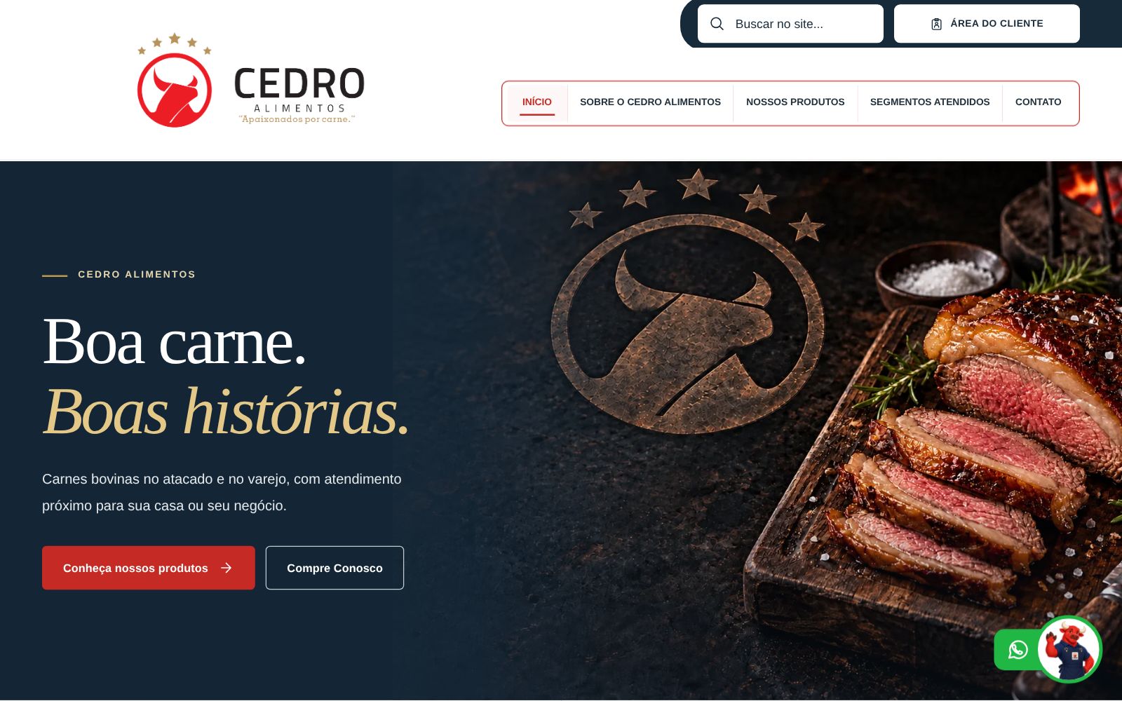 Página inicial do site da Cedro Alimentos no computador