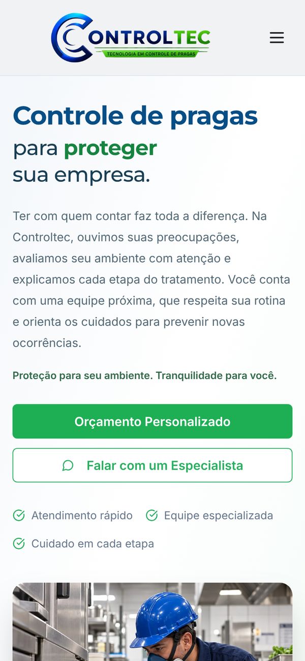 Site da Controltec no celular