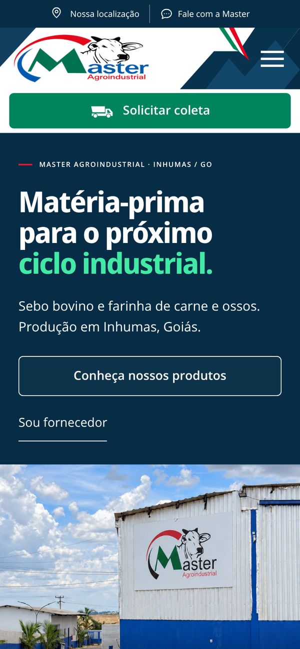 Site da Master Agroindustrial no celular