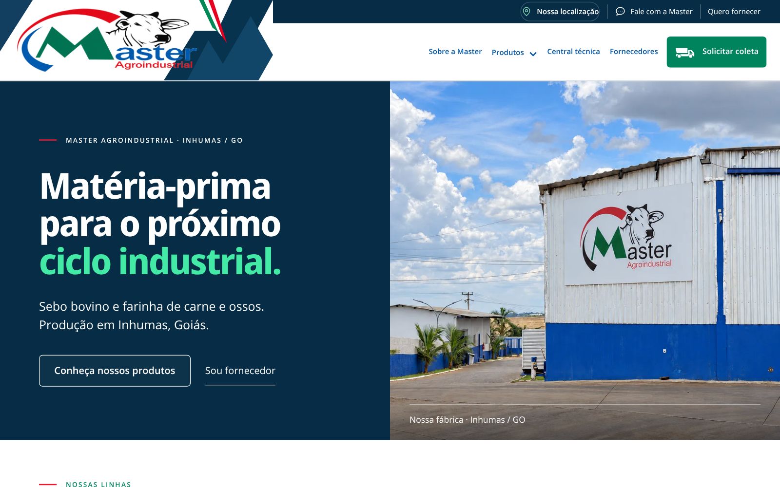 Página inicial do site da Master Agroindustrial no computador